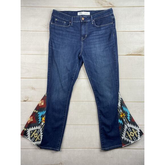 Signature Levi's Upcycled Jeans Sz 14M Womens Flared Leg Aztec Southwestern Bell - Picture 1 of 13